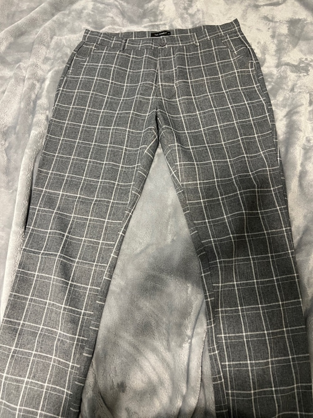 Grey Windowpane Dress Pants - Tailored Men’s Fit